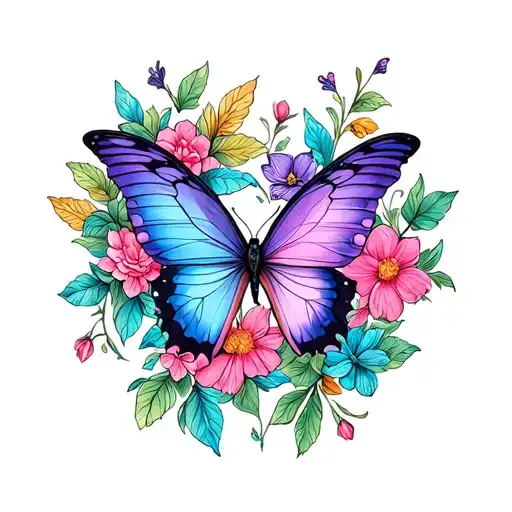 pink blue and purple butterflies tattoo design idea