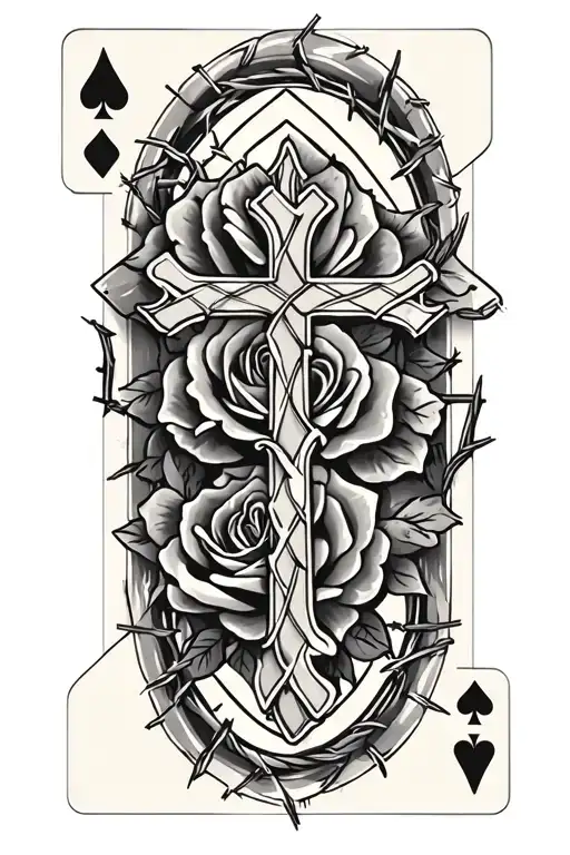Western,Playing Cards, Roses,Barbed wire,Cross tattoo design idea