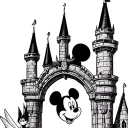 disney castle. mickey mouse  head on the archway  tinker bell pixie dust and Tigger  sneaking behind  the castle  tattoo design idea