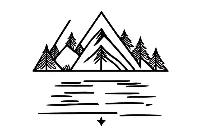 two triangles like mountains signifying parents and three simple pine trees representing children. very minimal tattoo design idea