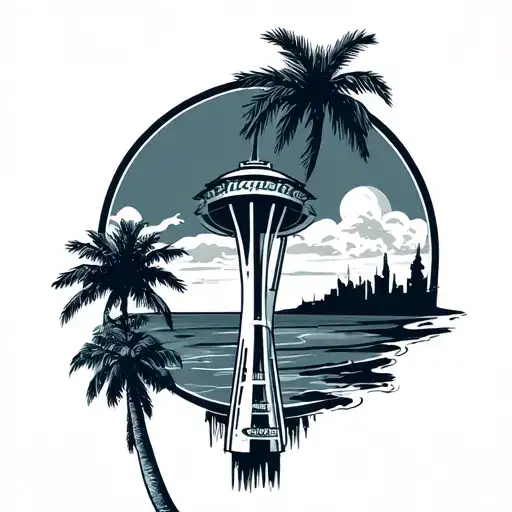 Seattle mariners space needle beach palm tattoo design idea