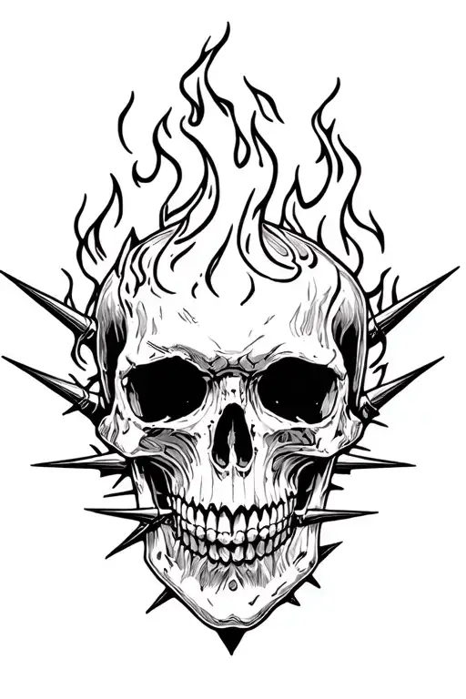 skull and fire in spikes tattoo design idea