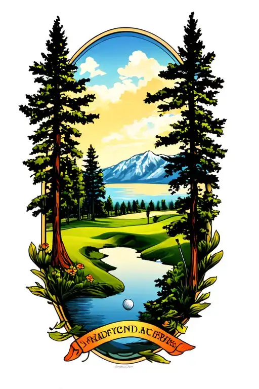 golf course landscape tattoo design idea