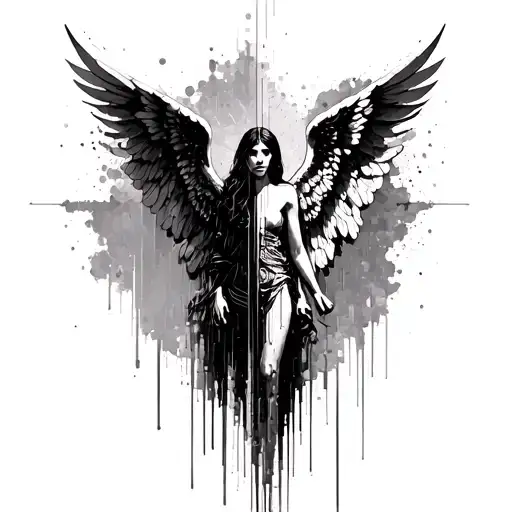 Glitch Reality of bad and good side angel with digital glitch tattoo design idea