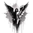 Glitch Reality of bad and good side angel with digital glitch tattoo design idea