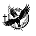 A tattoo representing mourning with a dove that flies away, also with a cross while remaining minimalist tattoo design idea