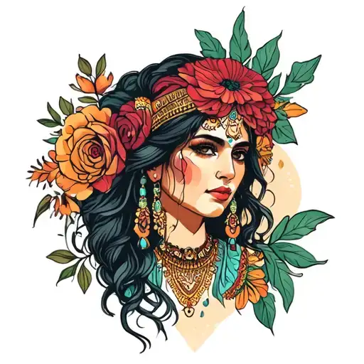 Romani Gypsy looking straight ahead tattoo design idea
