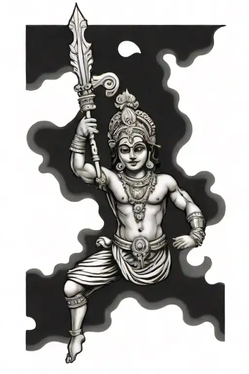simple 4*3 inch tattoo of muscular lord krishna. he should be muscular and in battle pose. draw simple tattoo tattoo design idea