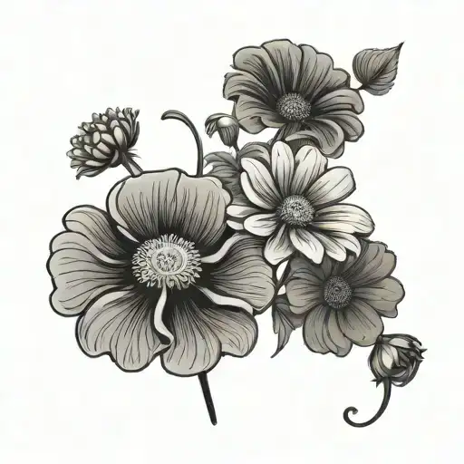two flowers: geranium and miniature gerbera tattoo design idea