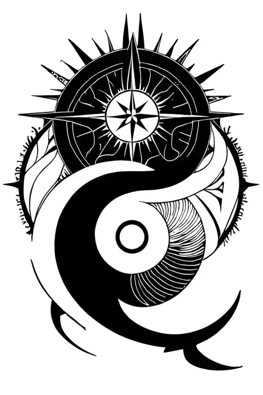 yin yang moon sun star compass rose tattoo design idea