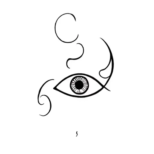 simple,minimalistic, and dreamy fine line tattoo of the evil eye on the back of the neck, eye soft curves,crescent moons tattoo design idea