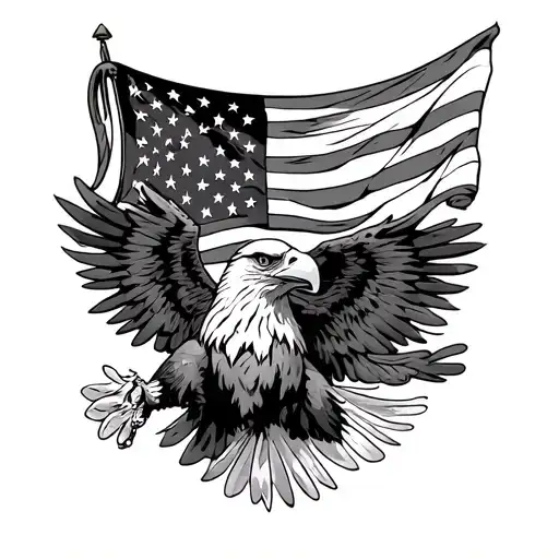 waving american flag with eagle coming through it  tattoo design idea