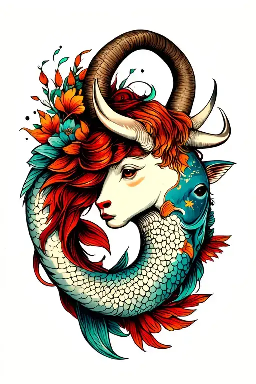 taurus protecting pisces tattoo design idea
