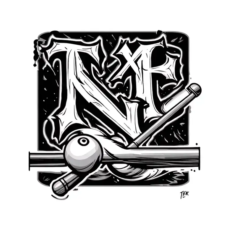 "N" pool cue stick tattoo design idea