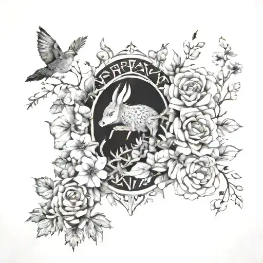 Design a forearm sleeve tattoo with nature animals flowers, embodying my originality, hyperactivity, and love for explor tattoo design idea