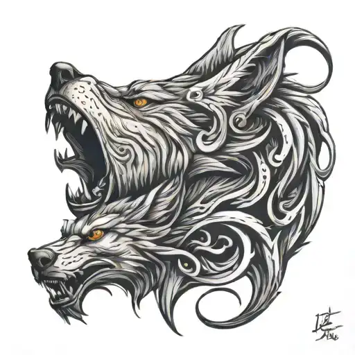 wolf and demon tattoo design idea