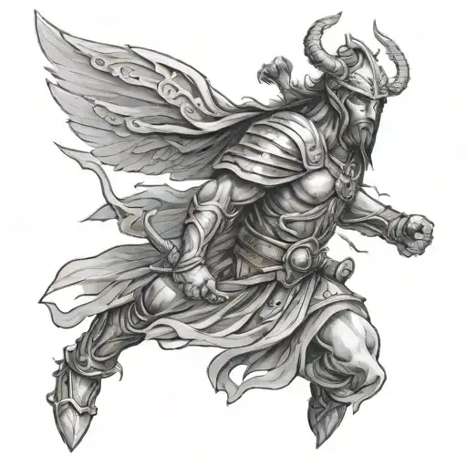 god sending warrior tattoo design idea