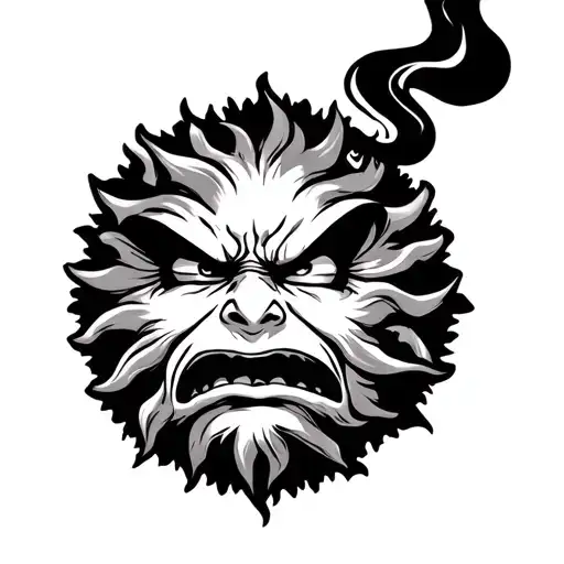 angry sun smoking joint tattoo design idea