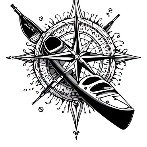 kayak and compass with intricate details inspired tattoo design idea