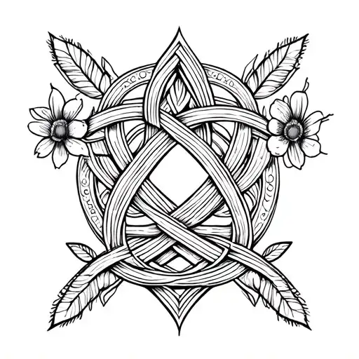 witches knot with flowers tattoo design idea
