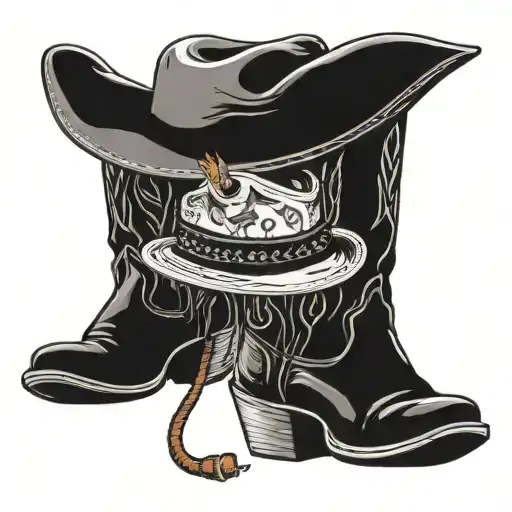 Cowboy boots with a cowboy hat on top. Additionally a glass of whiskey and a smoking cigar.  Also a 30-30 Winchester rif tattoo design idea