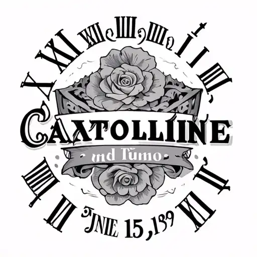 chest tattoo for man with the name Caroline and birthdate June 15 1979 in Roman numerals  tattoo design idea