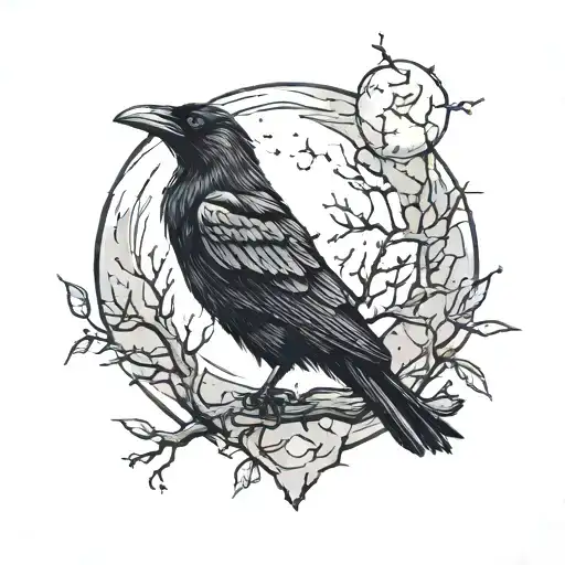 crow, moon lone wolf howling at the moon tattoo design idea