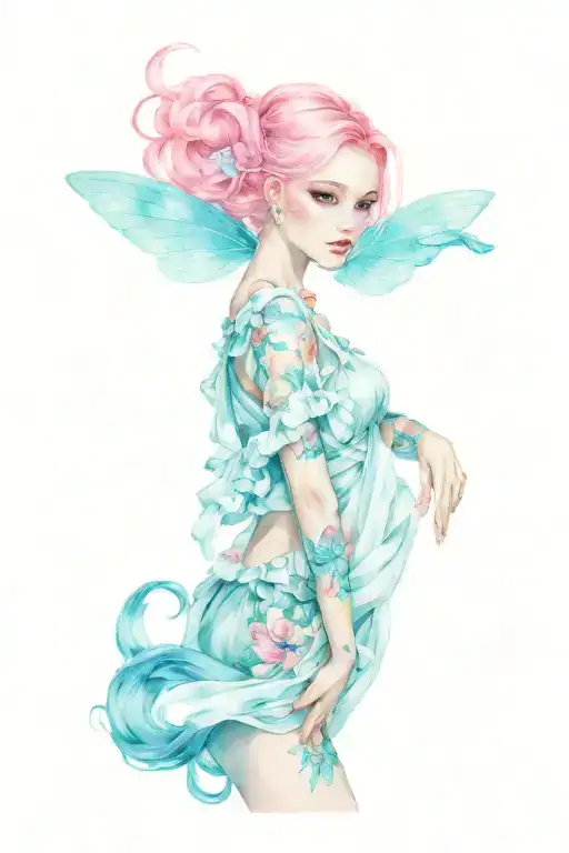 20 year old, pastelle,  Fairy tattoo artists with tattoos and pink hair tattoo design idea