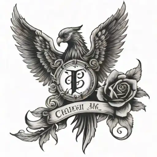 phoenix and phrase Deliver me from all evil, amen tattoo design idea