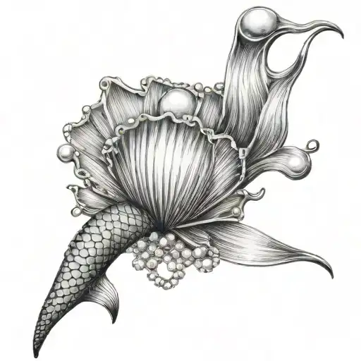 mermaid tail and shell with pearl tattoo design idea