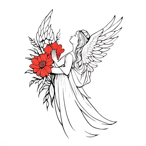 gardian angel praying with flower blooming tattoo design idea