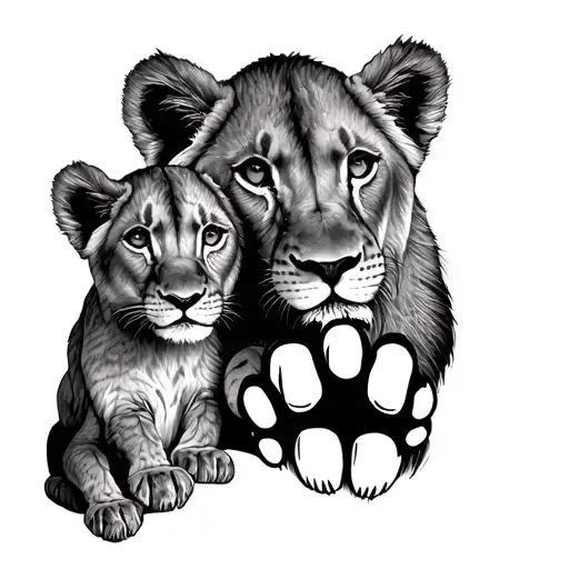 lioness paw 2 lion cubs tattoo design idea