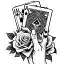 someone holding poker cards add roses in background tattoo design idea