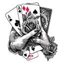 someone holding poker cards add roses in background tattoo design idea