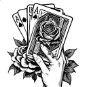 someone holding poker cards add roses in background tattoo design idea