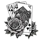 someone holding poker cards add roses in background tattoo design idea