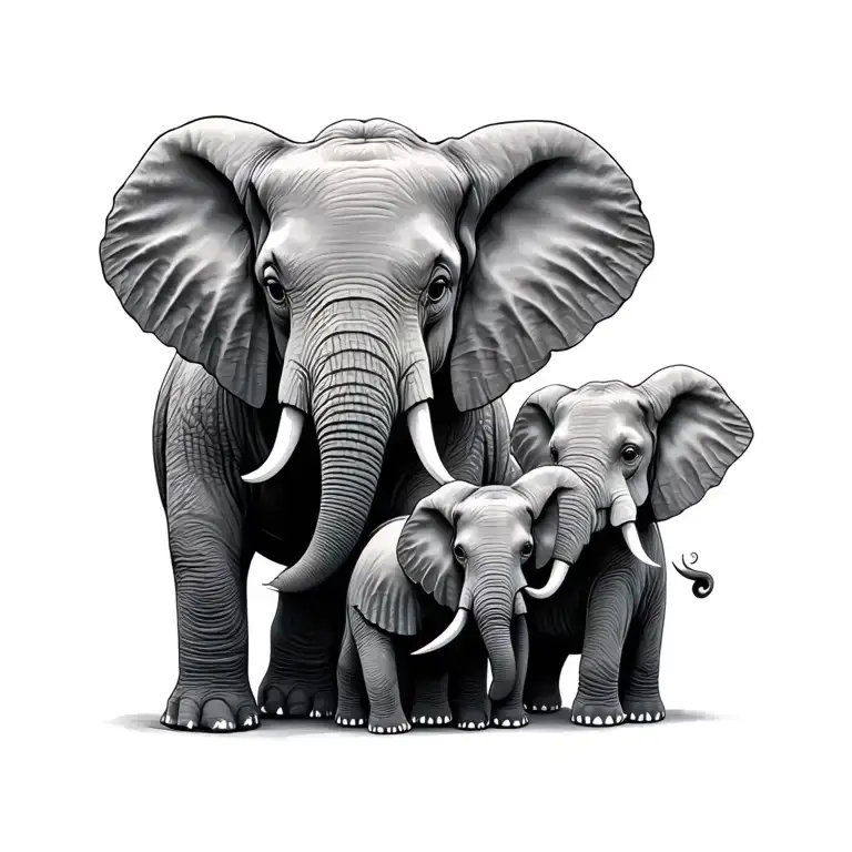 Elephant With 3 Baby tattoo design idea