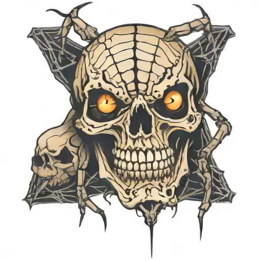 spider crawling out of skull tattoo design idea