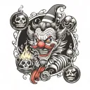 sketch tattoo evil scary clown juggling balls with 4 elements fire earth air water tattoo design idea