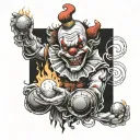 sketch tattoo evil scary clown juggling balls with 4 elements fire earth air water tattoo design idea