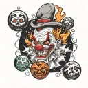 sketch tattoo evil scary clown juggling balls with 4 elements fire earth air water tattoo design idea