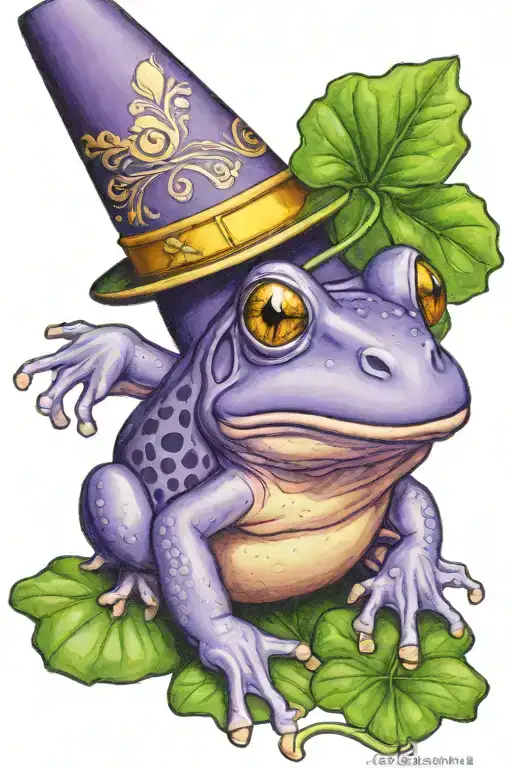 purple frog wearing a birthday party hat on a shamrock tattoo design idea