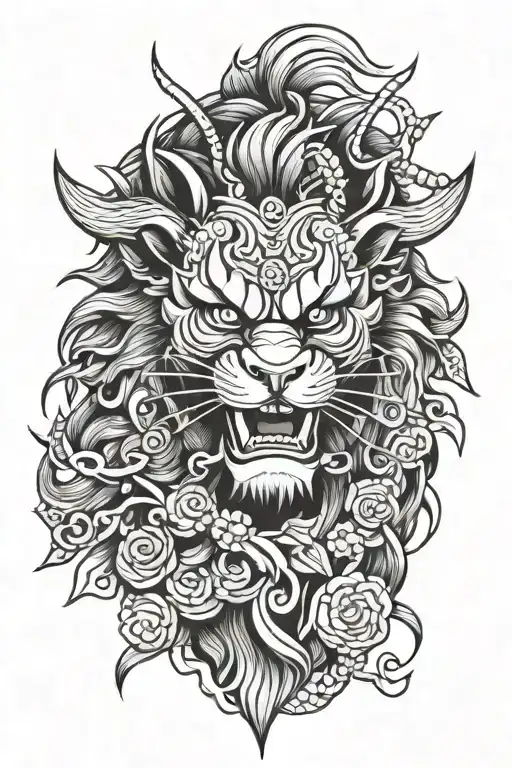 samurai lion head tattoo design idea