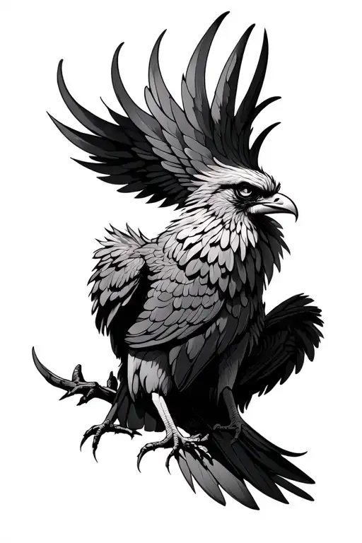 Phoenix bird with no wings sitting tattoo design idea