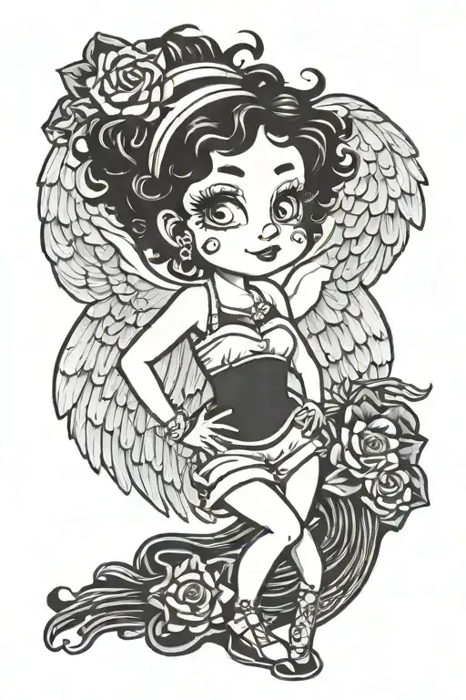 betty boop with angel wings and halo  tattoo design idea