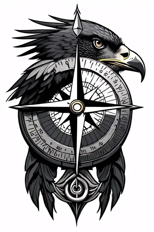 Compass and hawk tattoo design idea