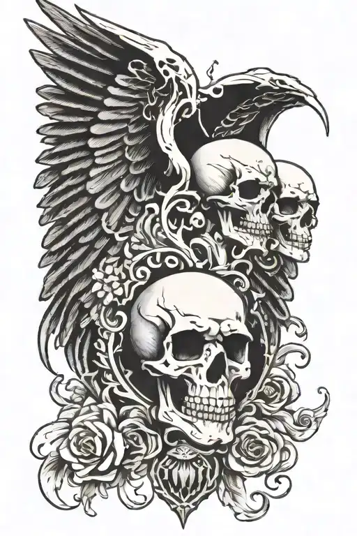  pair of black and white skeleton wings tattoo design idea