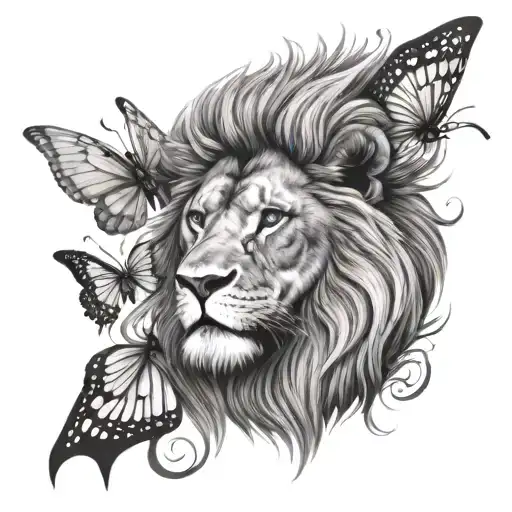 Lion Butterfly tattoo design idea