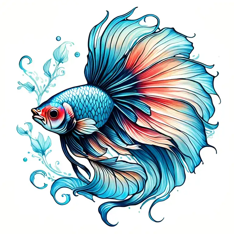 betta fish swimming with flourish and filigree tattoo design idea