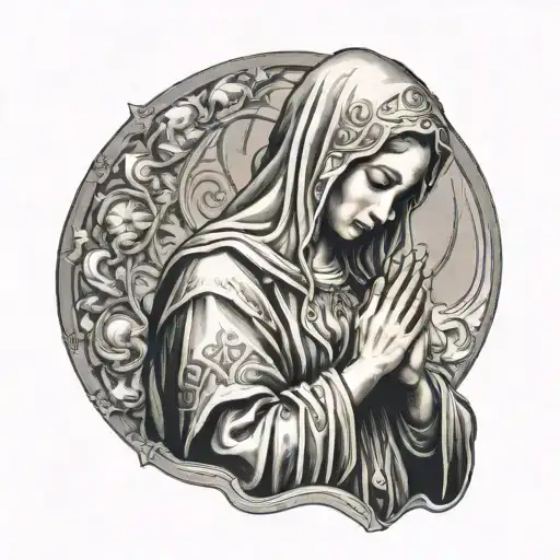 Virgin Mary praying hands surrounded tattoo design idea